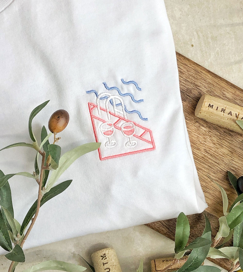 T shirt brodé - Rosé Piscine