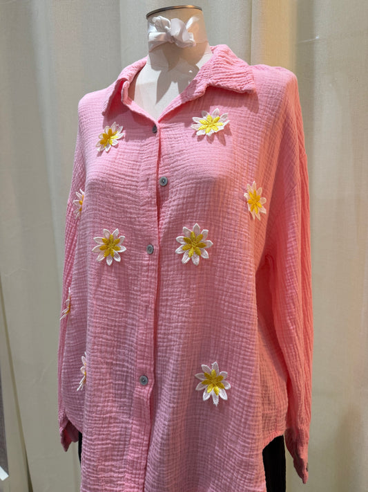 Chemise Marguerite – Gaze de coton & broderies fleuries