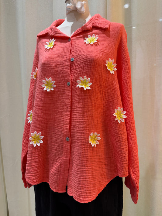 Chemise Marguerite – Gaze de coton & broderies fleuries